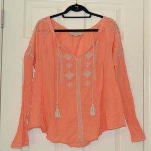  LOFT Pink and Tan Peasant Blouse